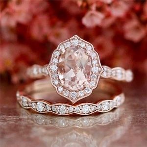Rose Gold Morganite Diamond Engagement Ring Set